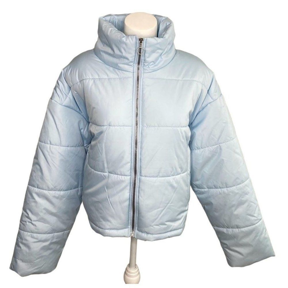 Celebrity Pink Puffer Coat Womens XXL 2XL Light Blue Cropped Pockets Lined
